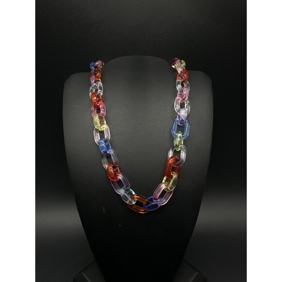Acrylic Cable Link Necklace Rainbow Clear 18” - Picture 2 of 7